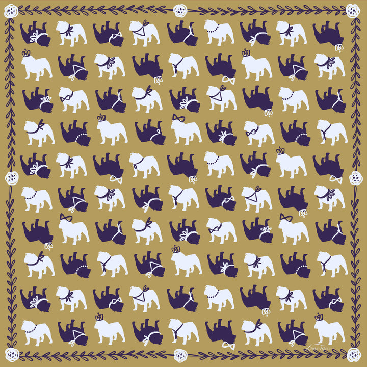 Spirit Bulldog in Gold and Purple Scarf Bandana