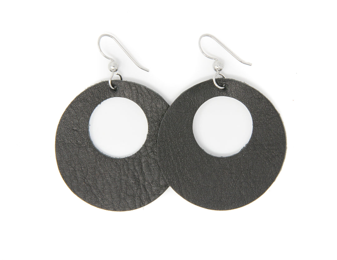 Black Hoop de Hoop Leather Earrings