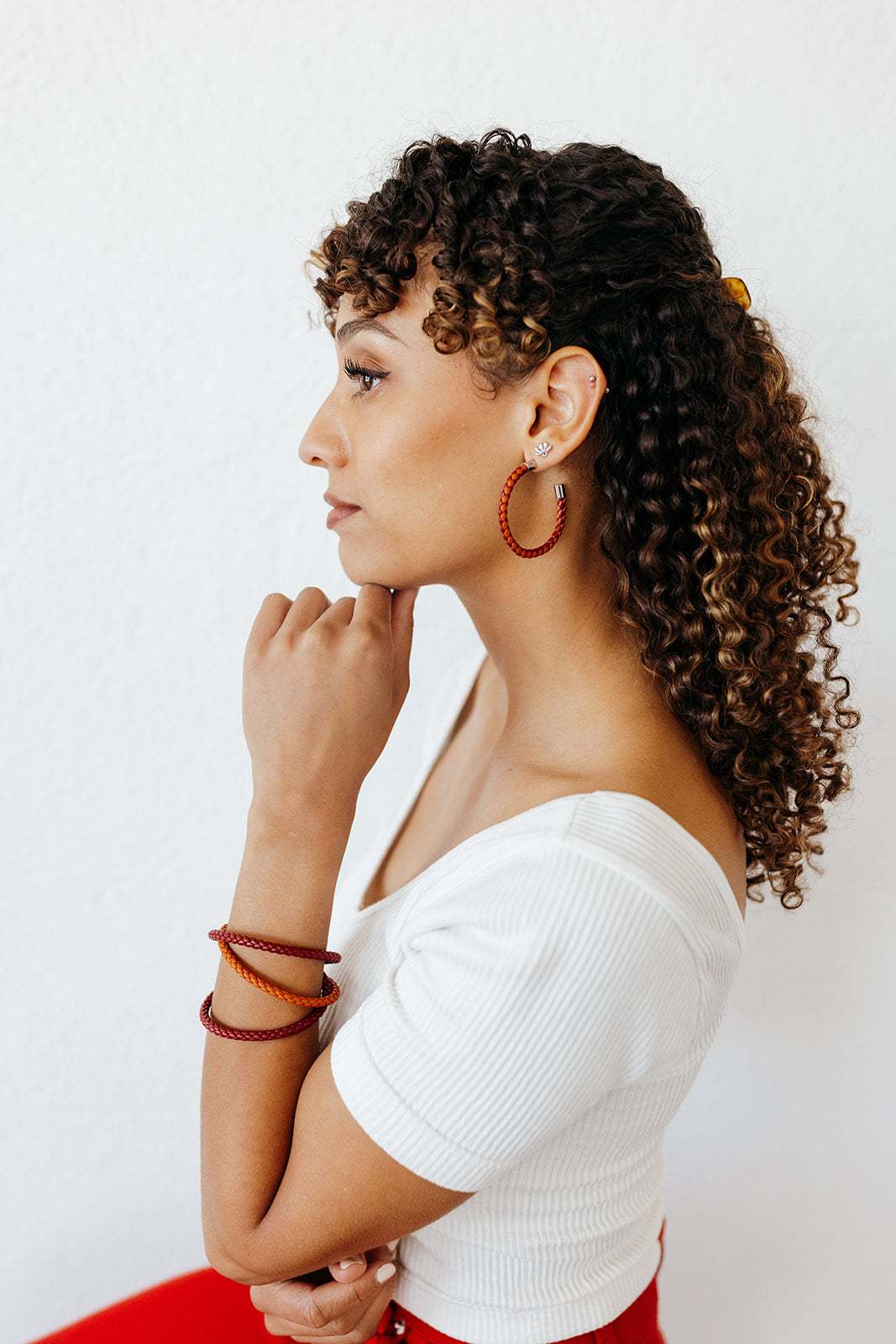 Deep Red & Orange Braided Hoop Earrings