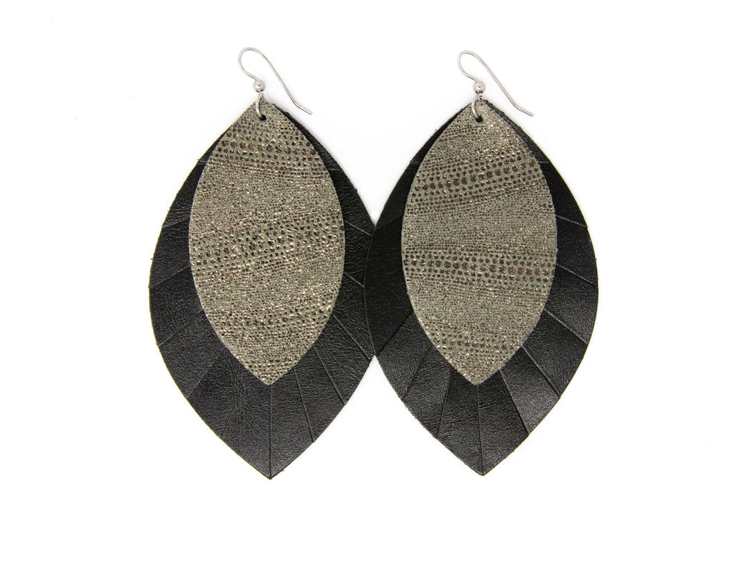 Luna with Black Fringe Layered Earrings