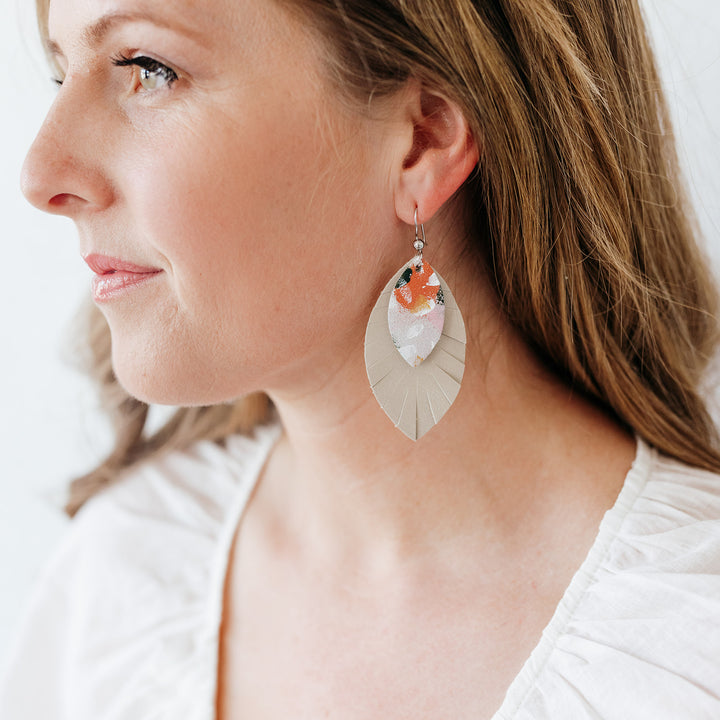 Small Steps with Cream Fringe Layered Earrings | Hand-Painted by Rachel Camfield