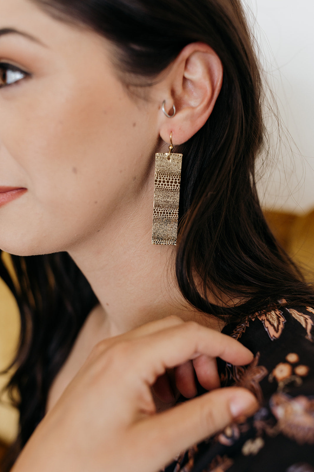 Luna Gold Four Corners Leather Earrings