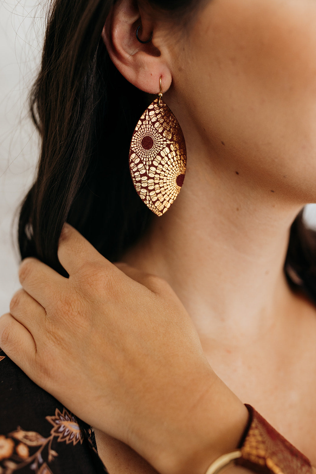 Starburst Berry Leather Earrings