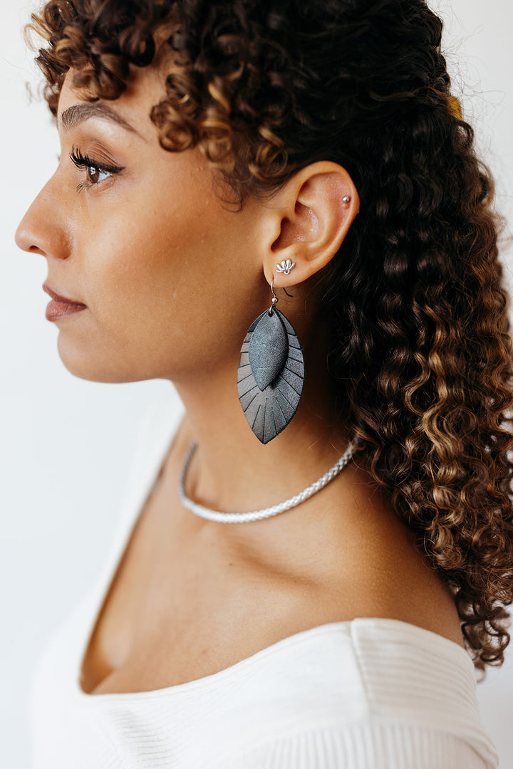 Black with Black Fringe Layered Earrings