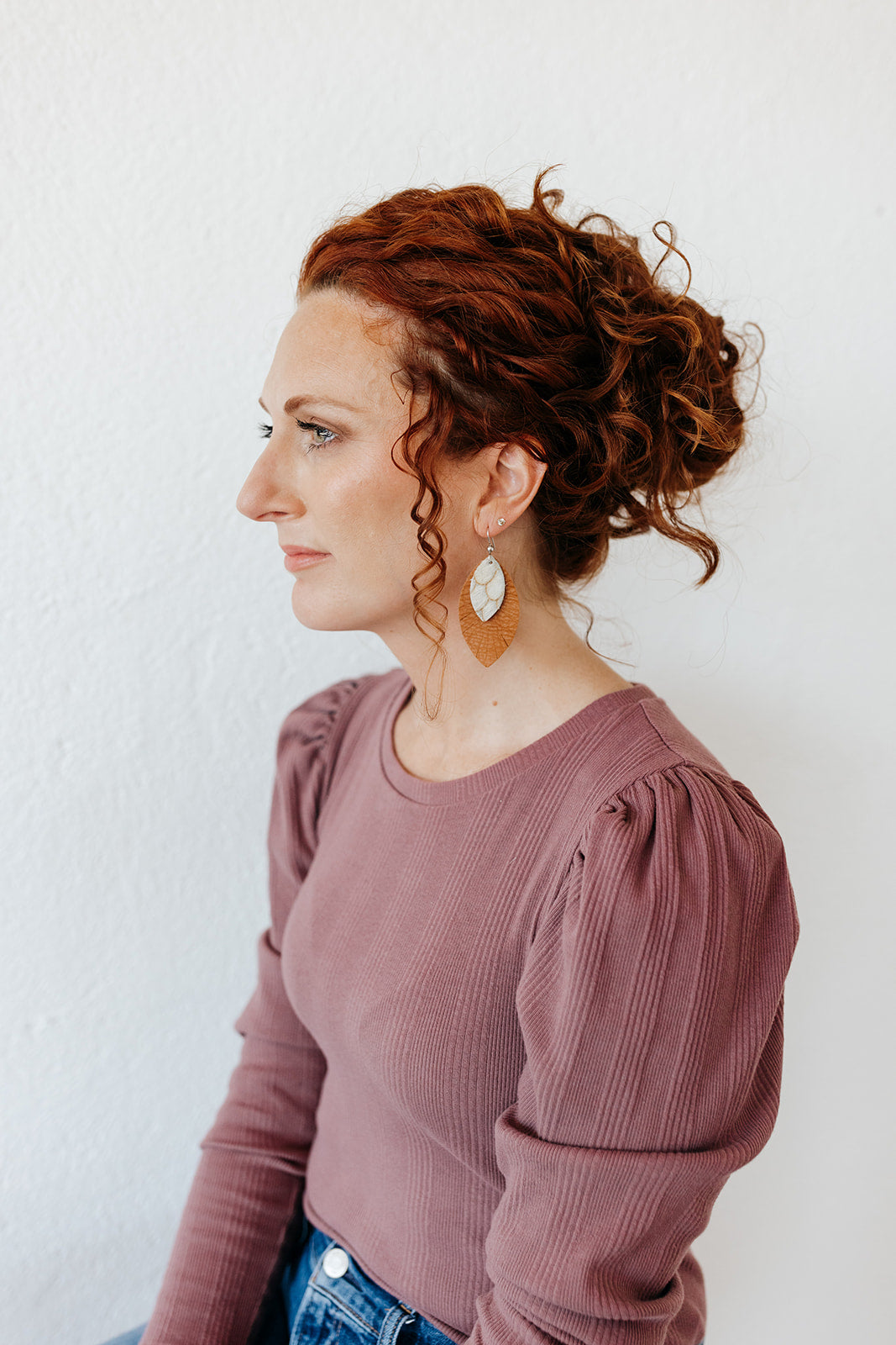 Scalloped in Cream with Brown Fringe Layered Earrings