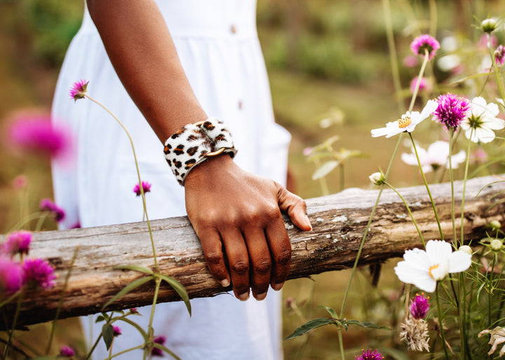 Leopard in White Leather Cuff