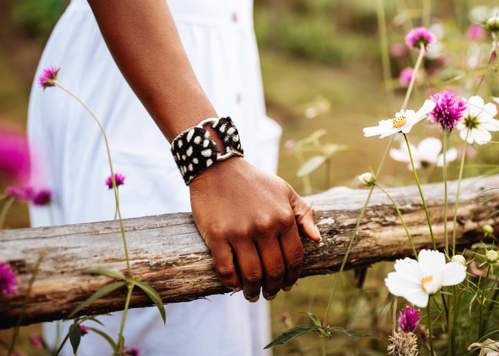 Spotted in White Leather Cuff