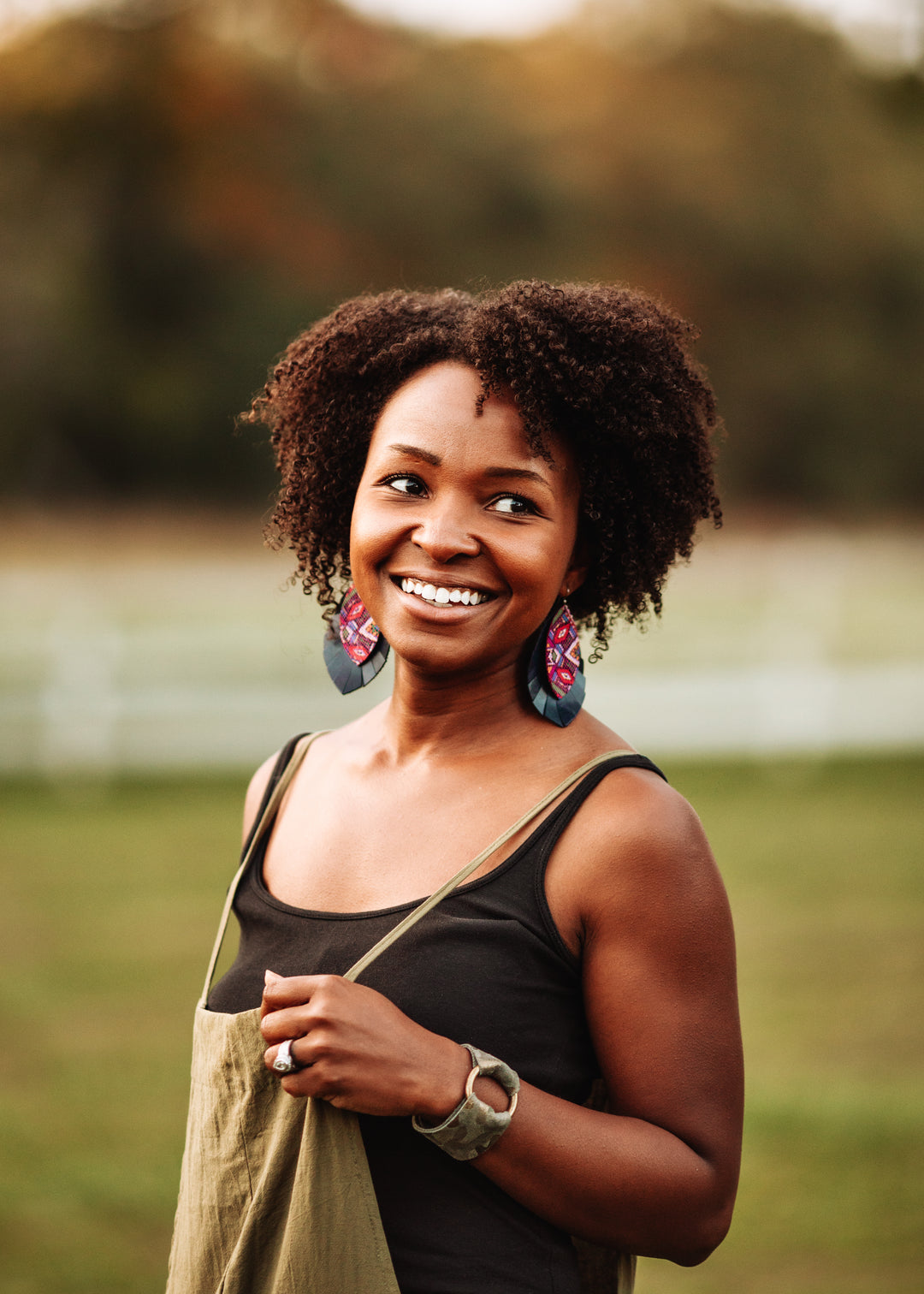 Raspberry Beret with Black Fringe Layered Earrings