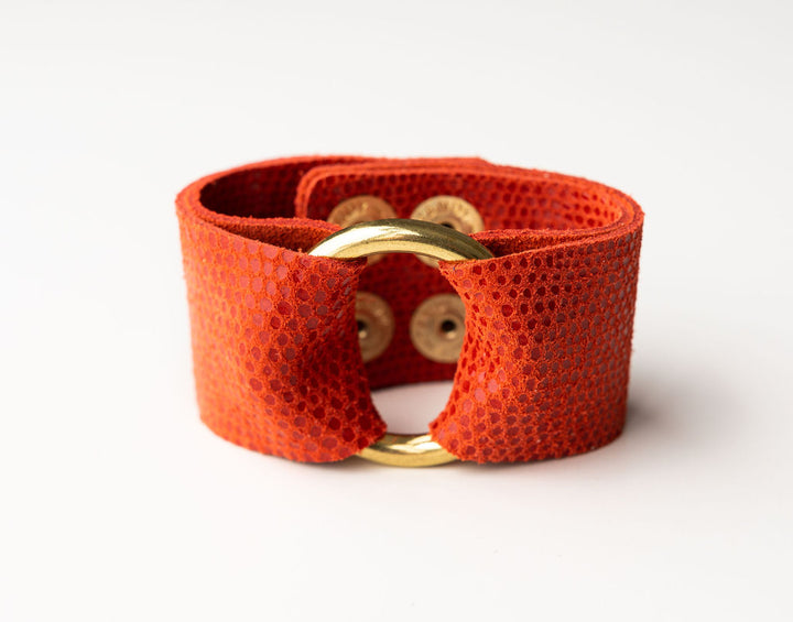 Coral Shimmer Leather Cuff