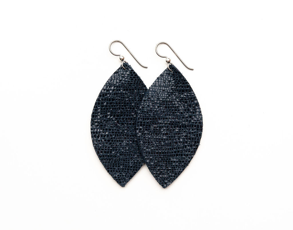 Navy Shimmer Leather Earrings