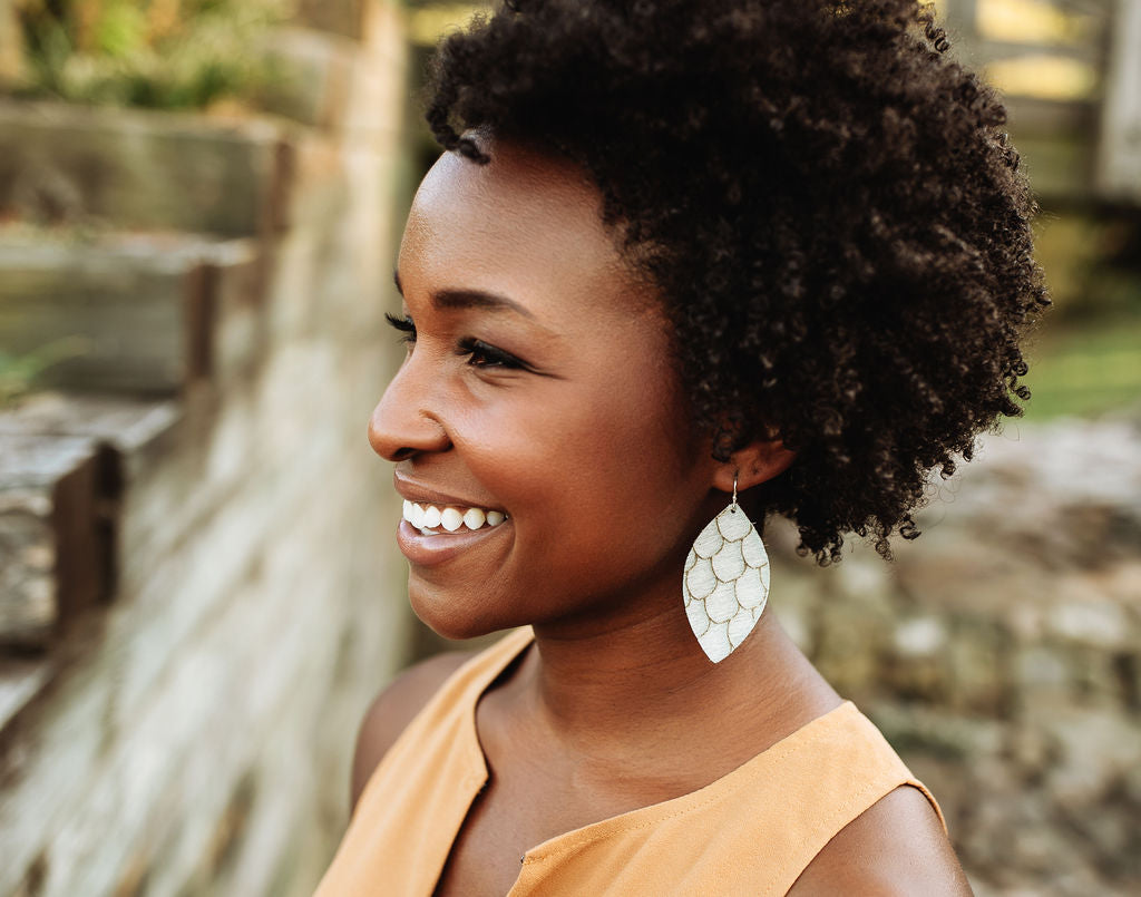 Scalloped in Taupe and Cream Leather Earrings