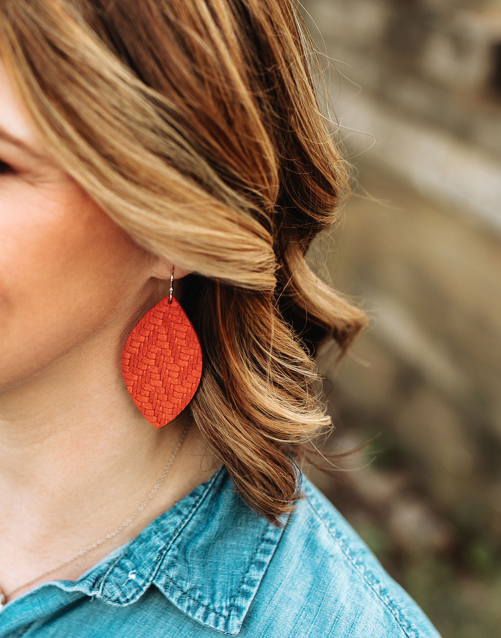 Coral Chevron Leather Earrings