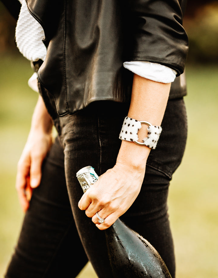 Spotted in Black Leather Cuff