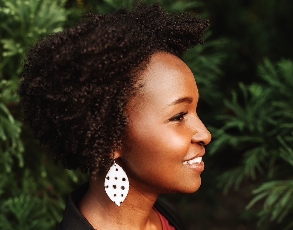 Spotted in Black Leather Earrings