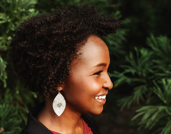 Silver Foil Leather Earrings