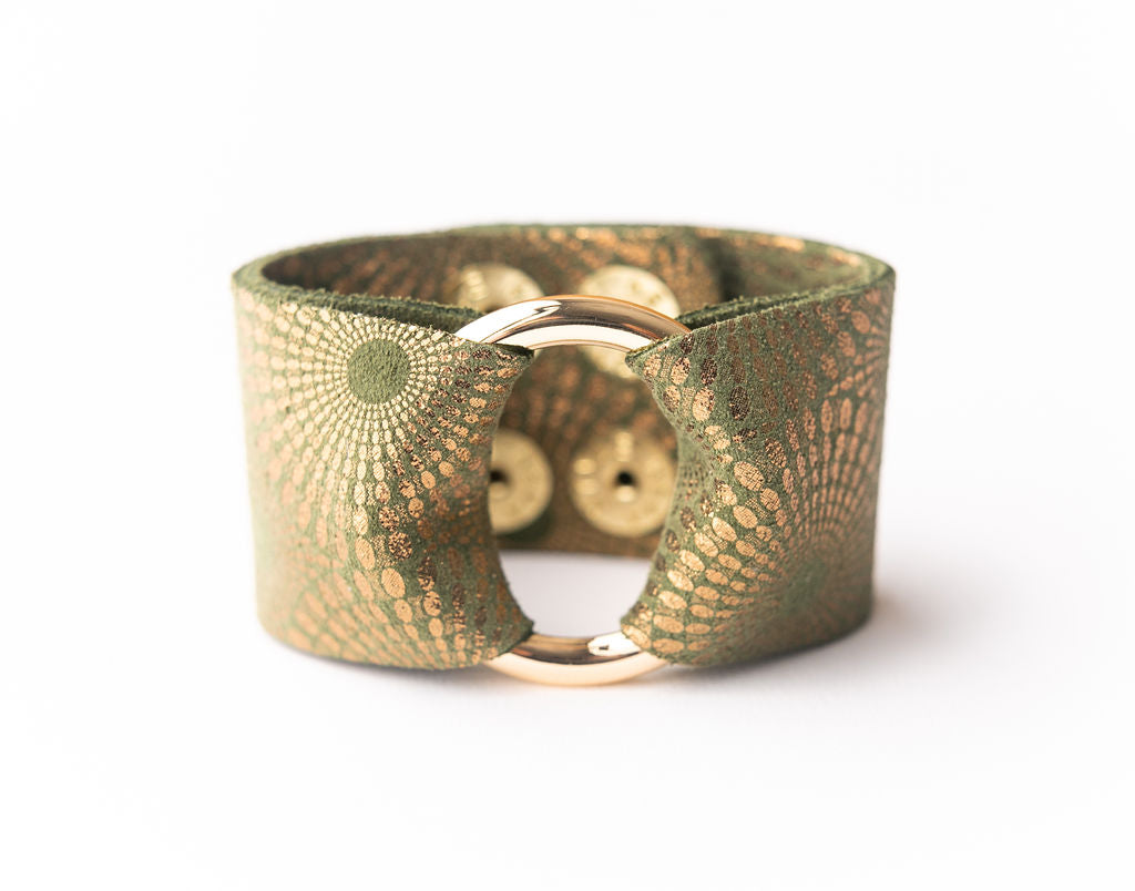 Starburst Green Leather Cuff