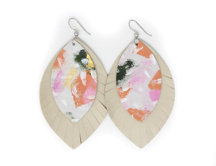 Small Steps with Cream Fringe Layered Earrings | Hand-Painted by Rachel Camfield