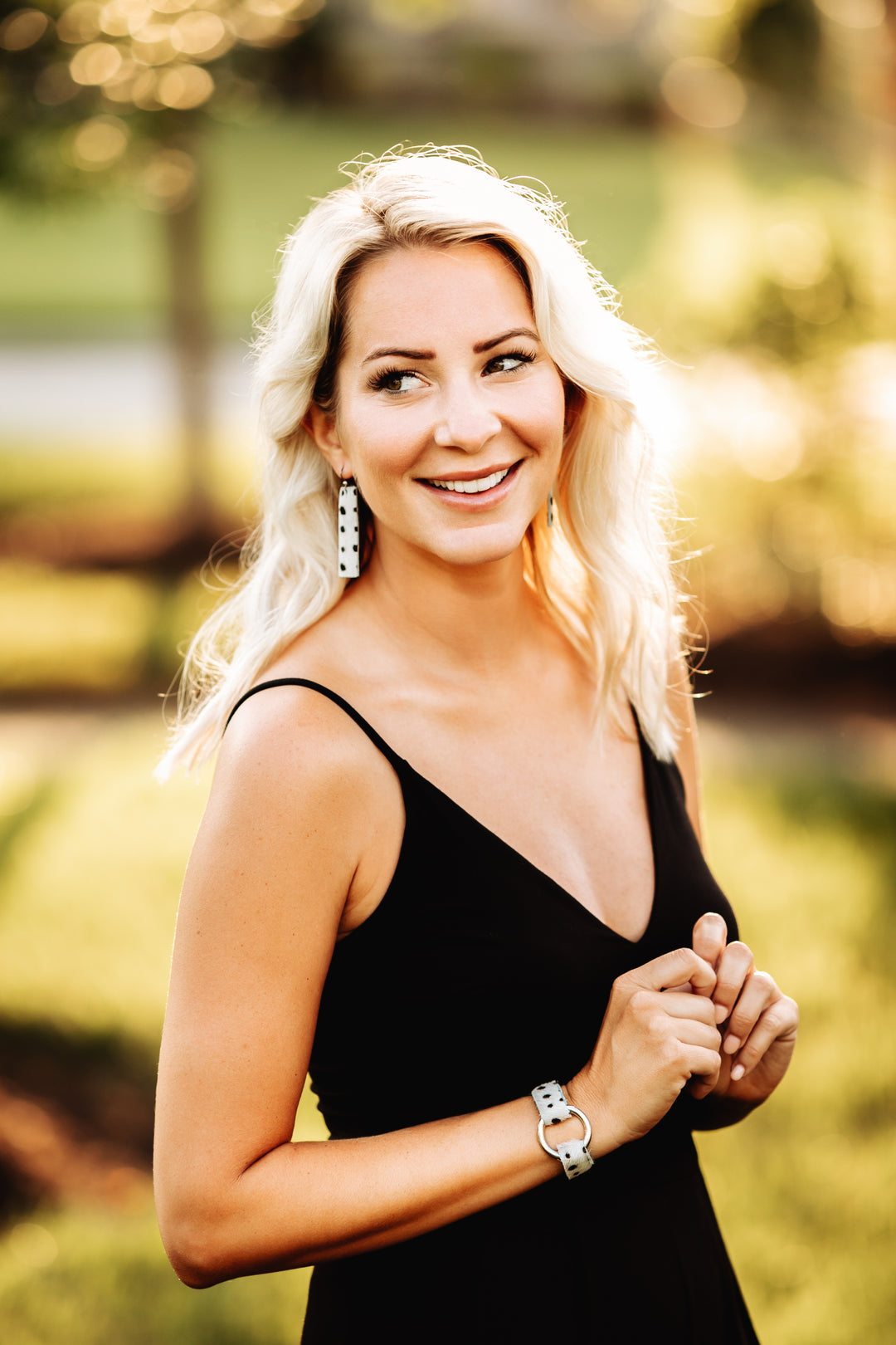 Spotted in Black Four Corners Leather Earrings