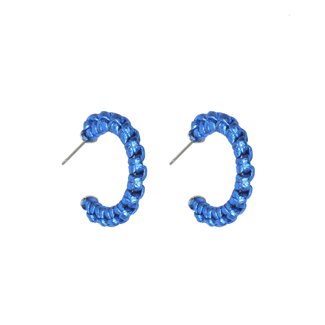 Petite Braided Hoop Earrings - Blue Shimmer